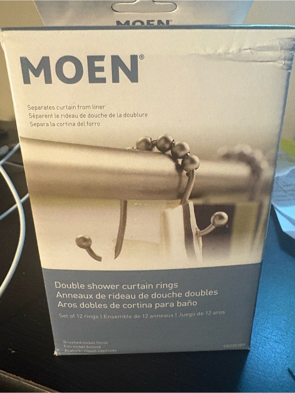 Moen Double Shower Curtain Rings Brushed Nickel Set of 12 NIB